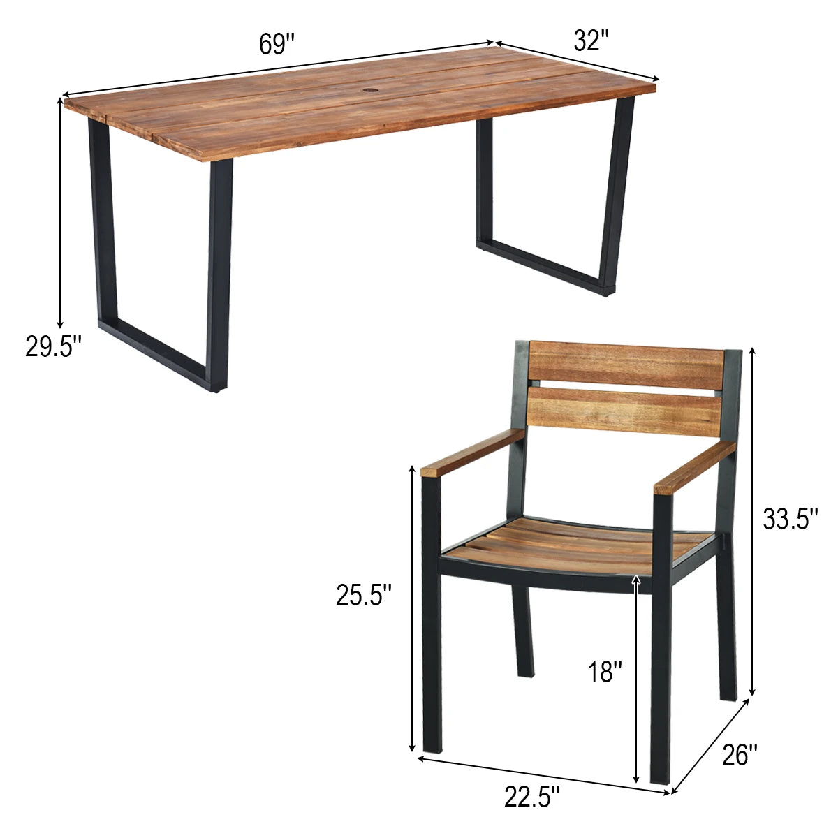 HOMASIS Acacia Wood Outdoor Patio Dining Table And Chair Set