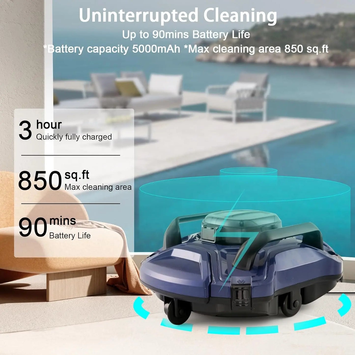 XMSJ Cordless Robotic Pool Cleaner For Above Ground Pools