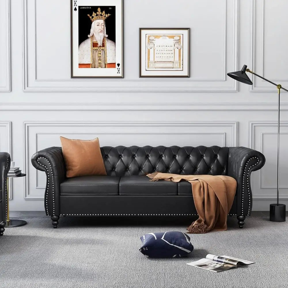 Chesterfield Leather Sofa And Loveseat Two Piece Living Room Set