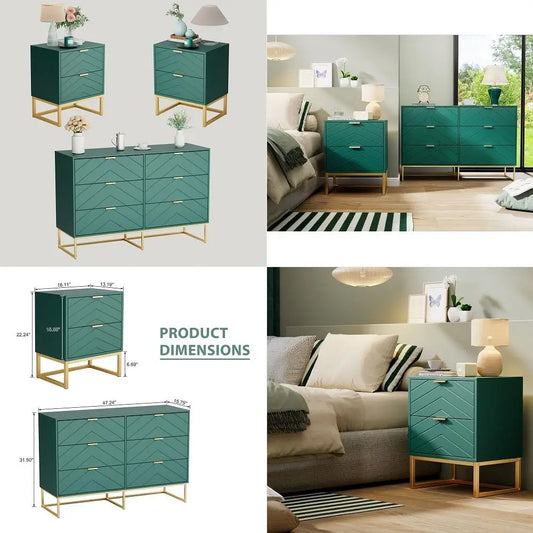 3 Piece Bedroom Set With 6 Drawer Dresser And Nightstands