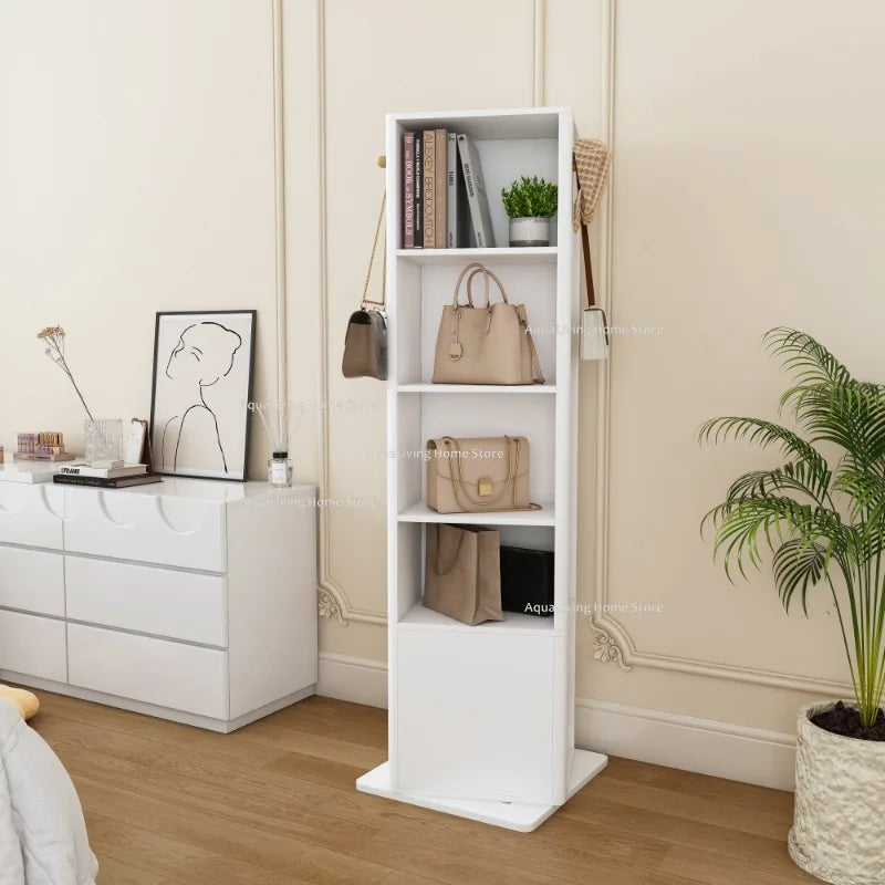 Rotating Mirror Jewelry Storage Cabinet With Shelves