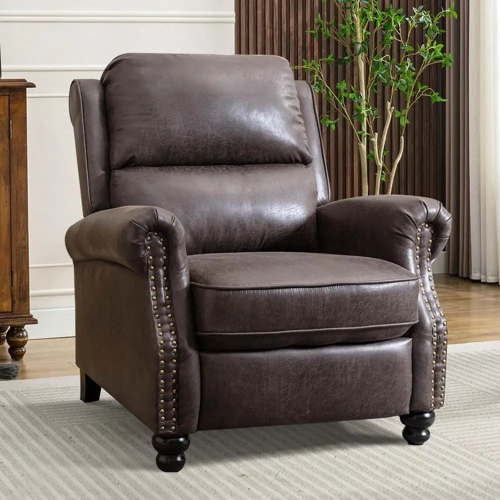 Pushback Recliner Chair PU Leather Armchair Rivet Decor Accent