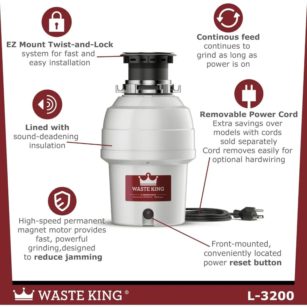 XMSJ Waste King L3200 Garbage Disposal For Kitchen Sink