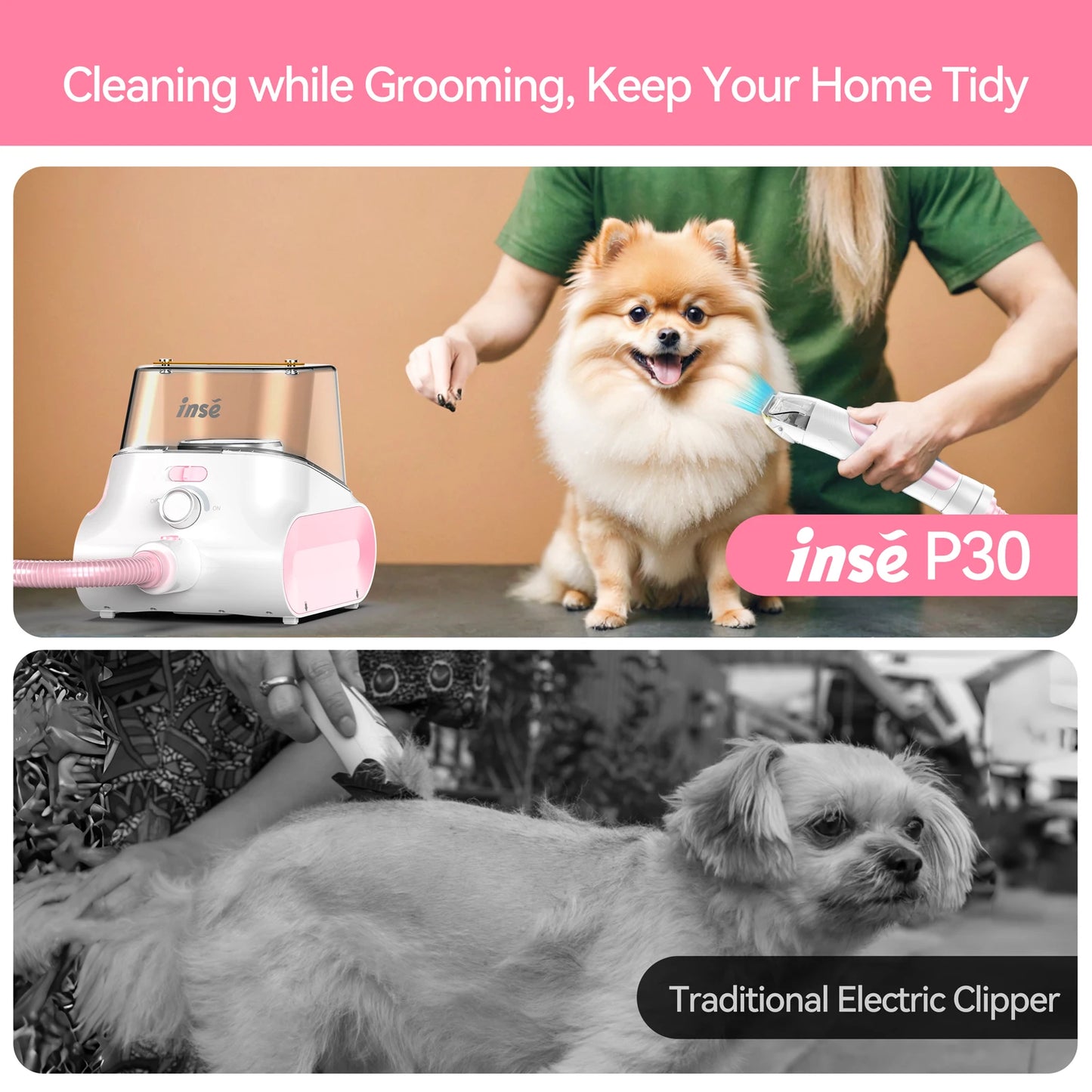 INSE P30 Pet Grooming Kit 5 In 1 Ultra Low Noise Vacuum