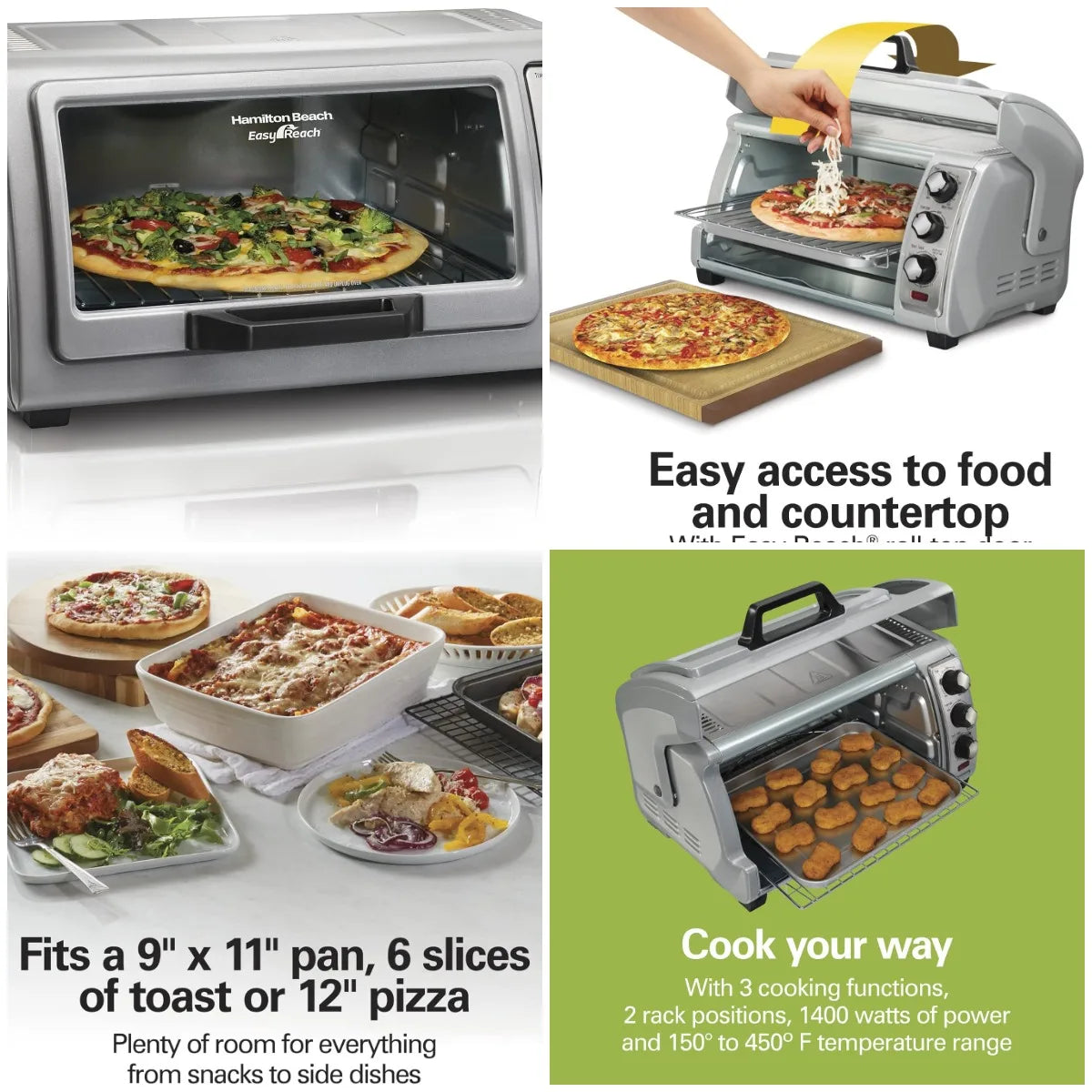 XMSJ Countertop Toaster Oven With Easy Reach Rolltop Door