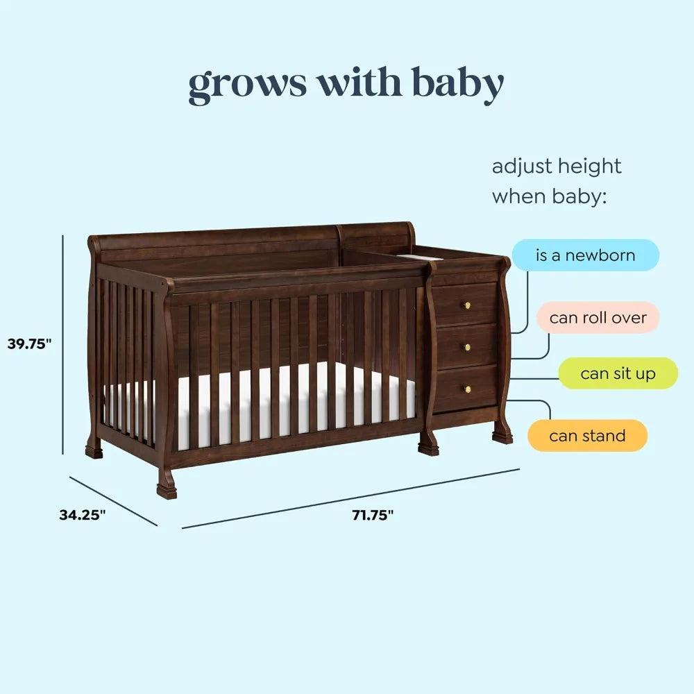 US Shipping 4 In 1 Convertible Baby Crib With Table