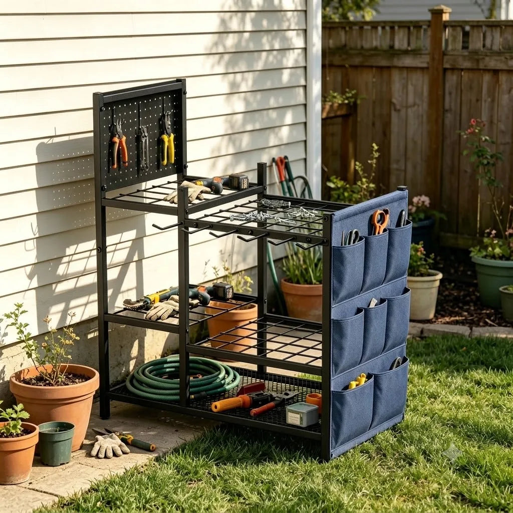 Garden Tool Storage Rack Heavy Duty Iron Organizer For Shovels And Rakes