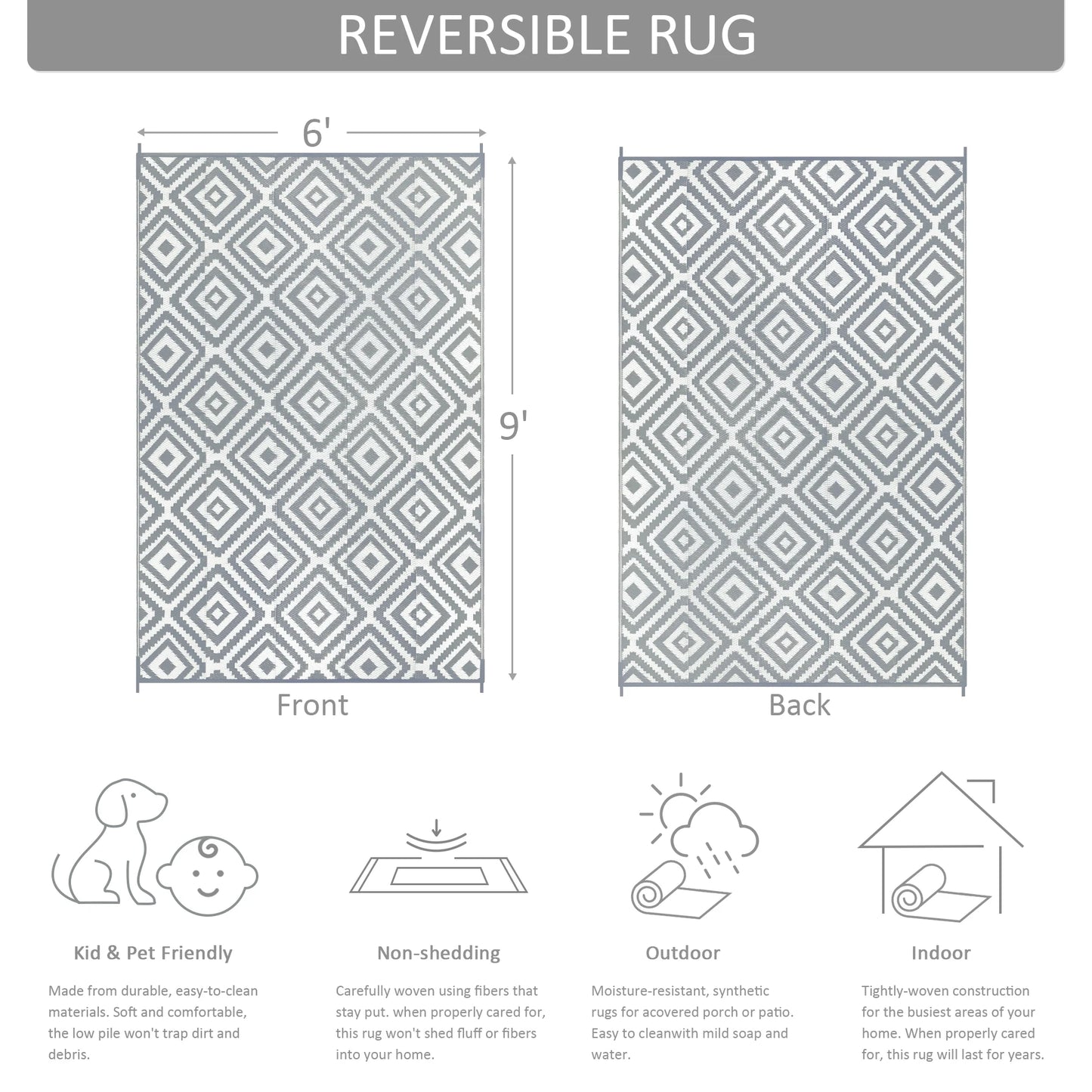 Outdoor Plastic Rugs Waterproof Reversible Patio RV Mat