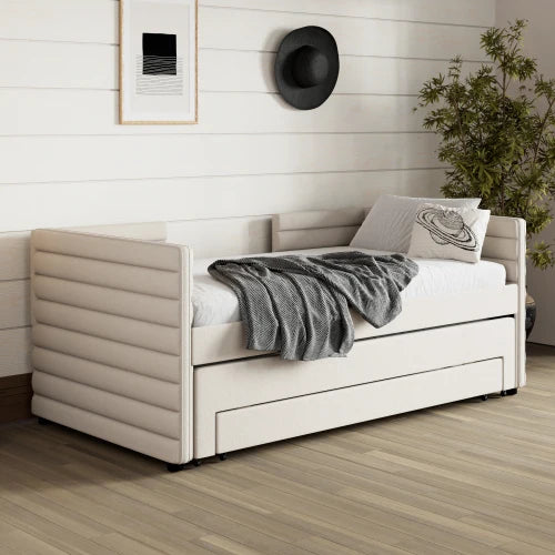 Modern Upholstered Daybed With Trundle And Three Storage Drawers