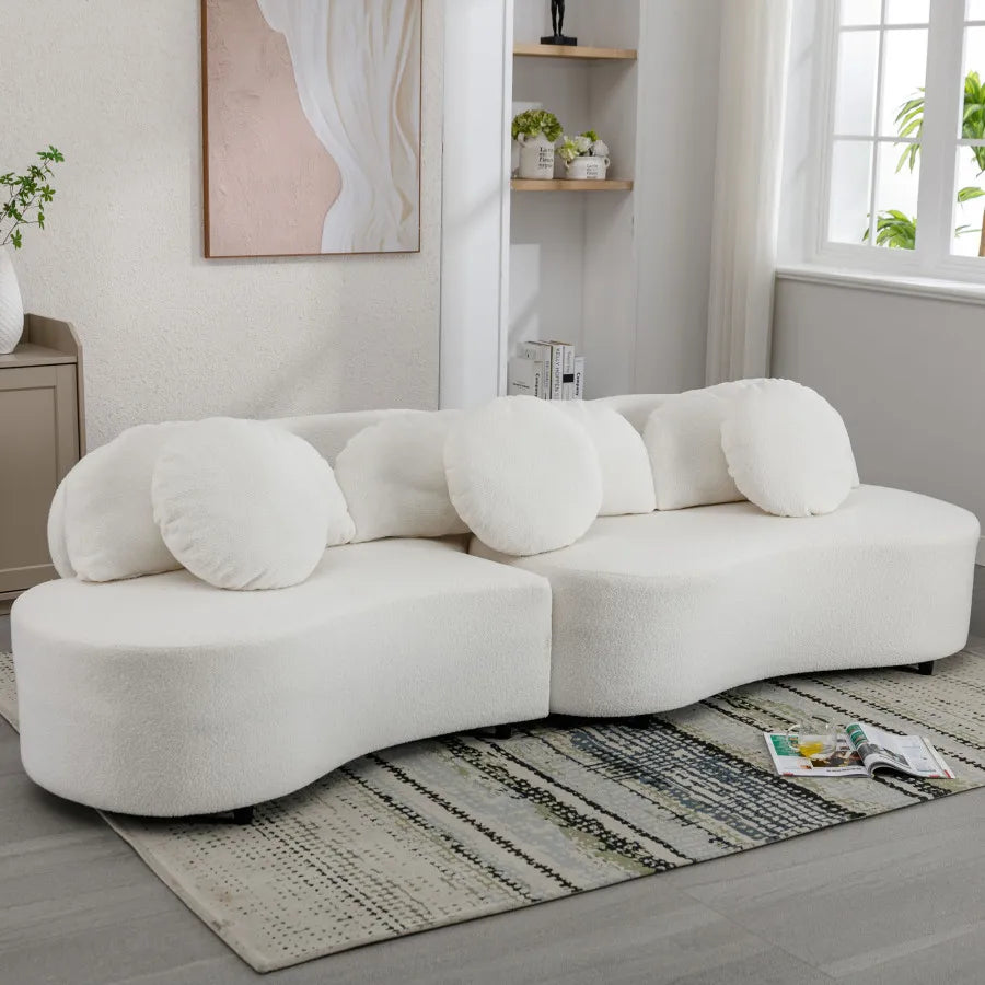 Modern Lamb Velvet Sofa With Decorative Pillows For Living Rooms