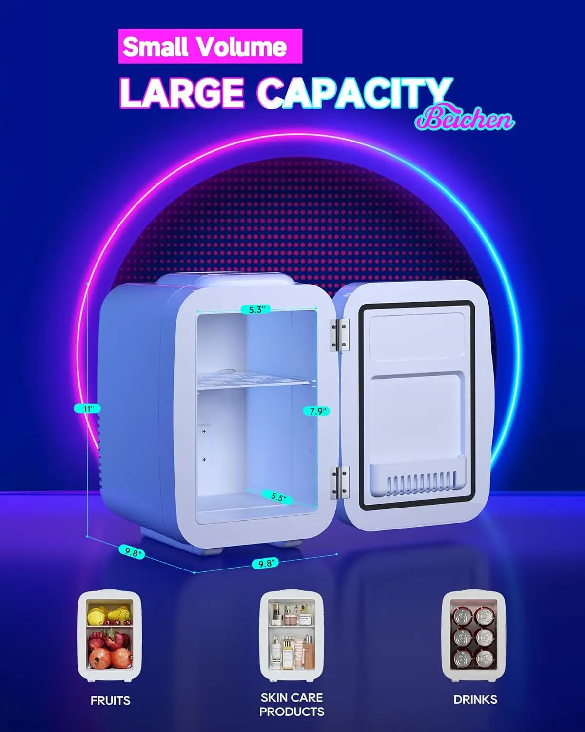 XMSJ Mini Fridge Portable Thermoelectric With Dimmable LED