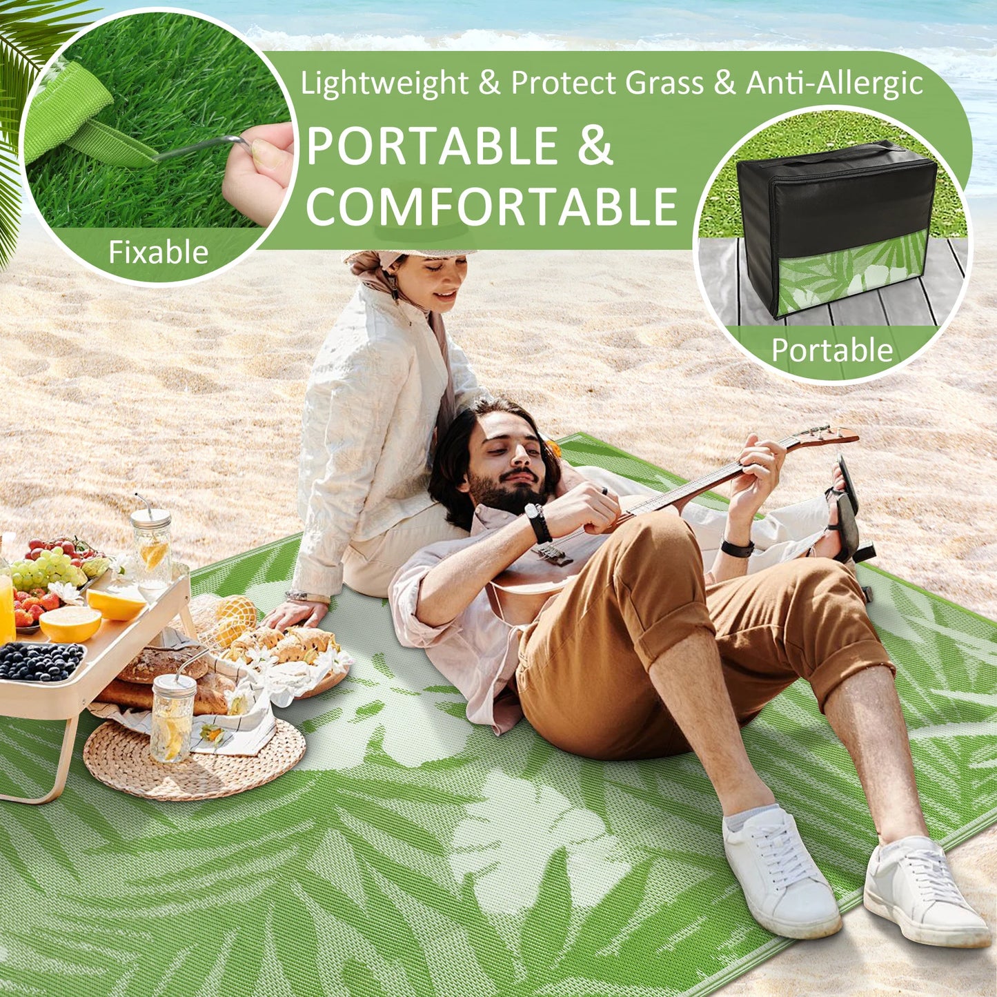 Waterproof Outdoor Polypropylene Rug Leaves Pattern Recycled For Patio