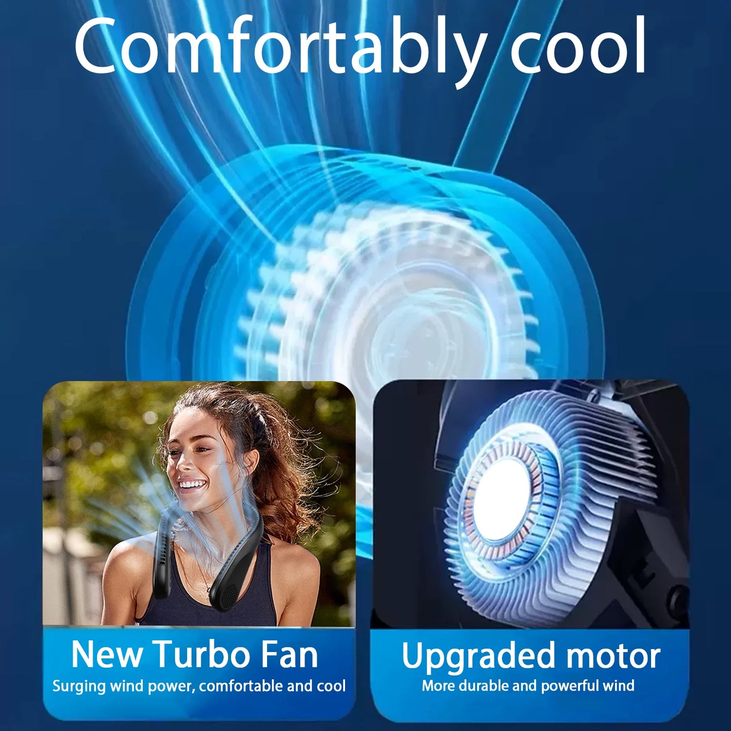 Rechargeable USB Neck Fan With 4 Speeds Bladeless Hands Free
