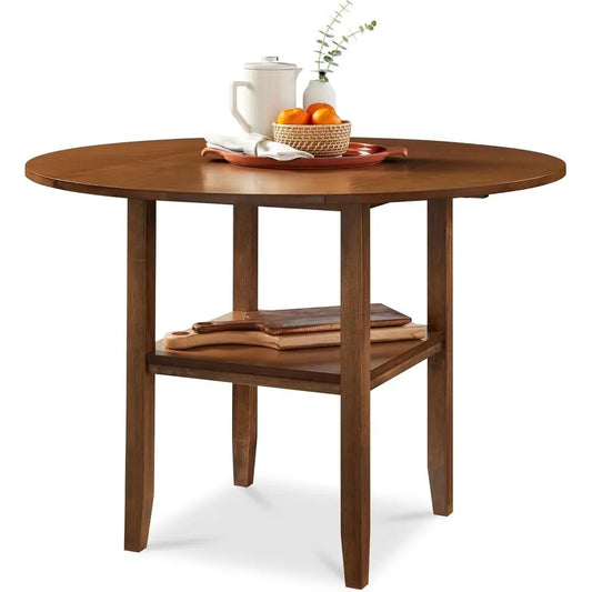 Ticify Round Drop Leaf Dining Table With Storage Shelves