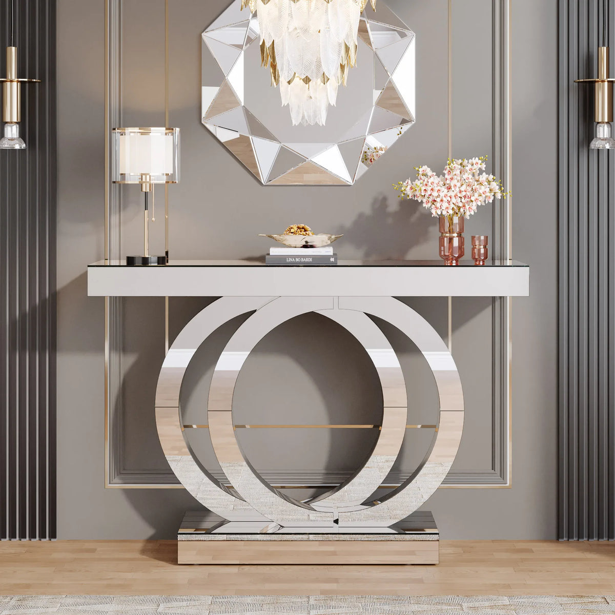 Tribesigns Modern Glass Mirrored Entryway Console Table