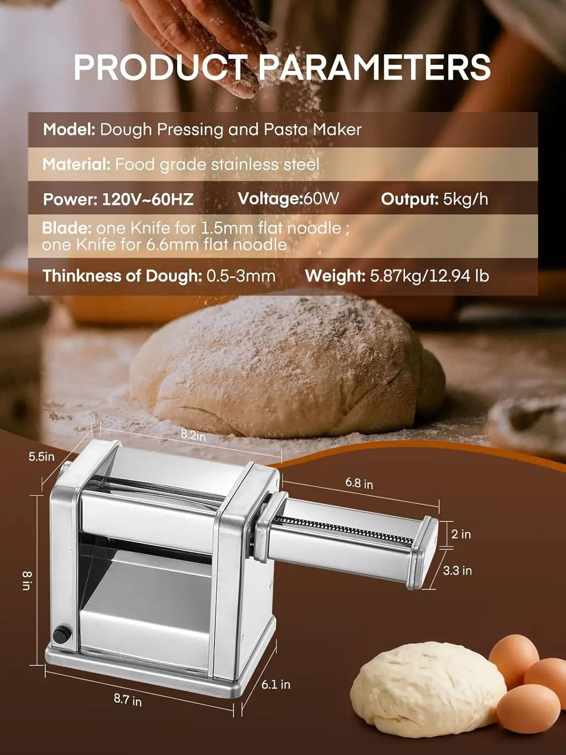 XMSJ Electric Pasta Maker Machine for Spaghetti Fettuccine Lasagna