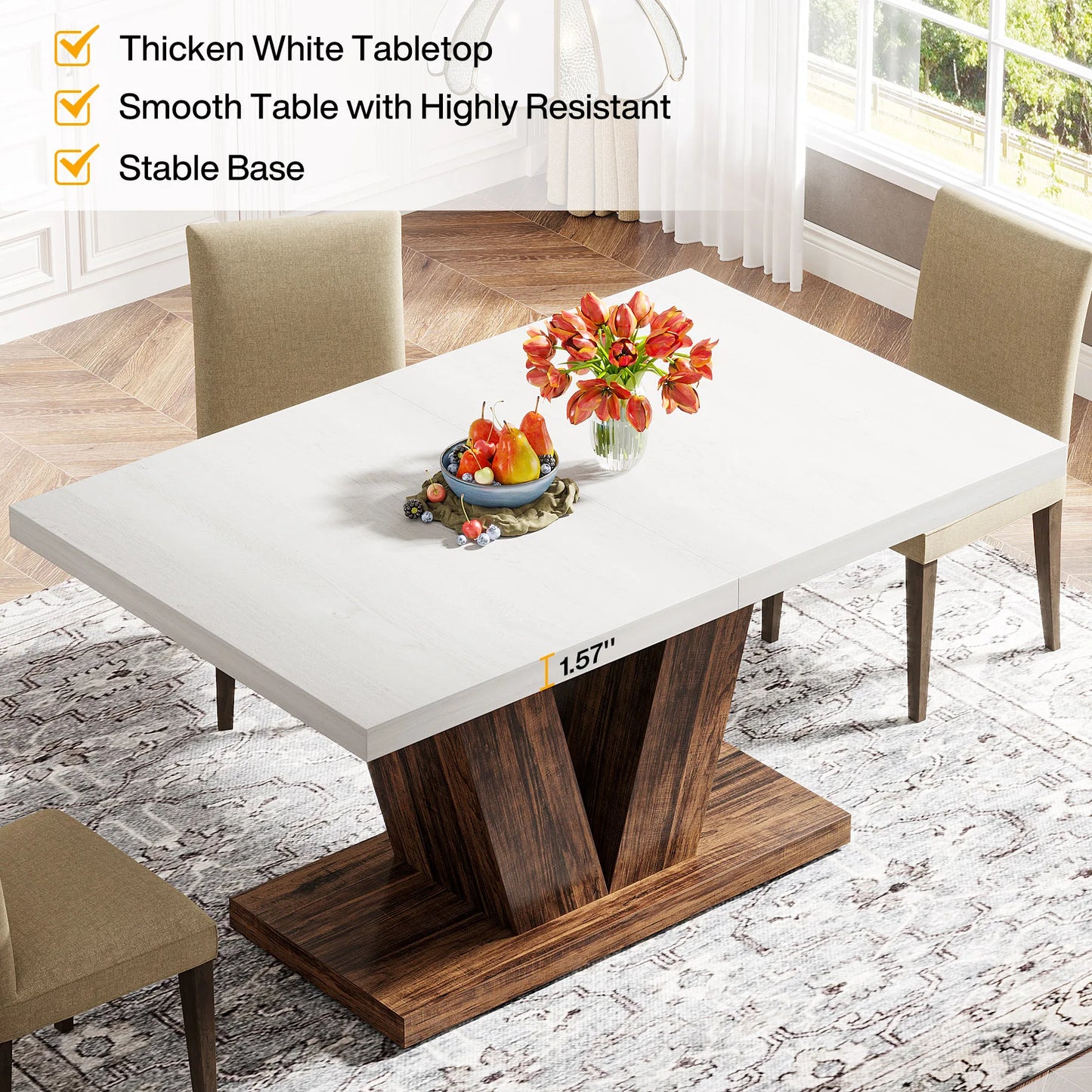 Tribesigns Dining Table Farmhouse Wood Pedestal For 4 To 6