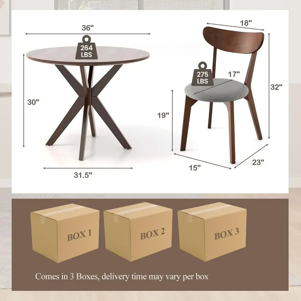 XMSJ Dining Table Set For Four Chairs Rubber Wood Legs