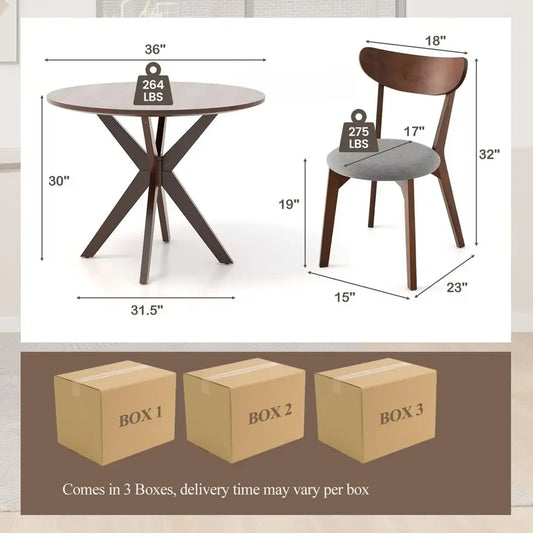 XMSJ Dining Table Set For Four Chairs Rubber Wood Legs