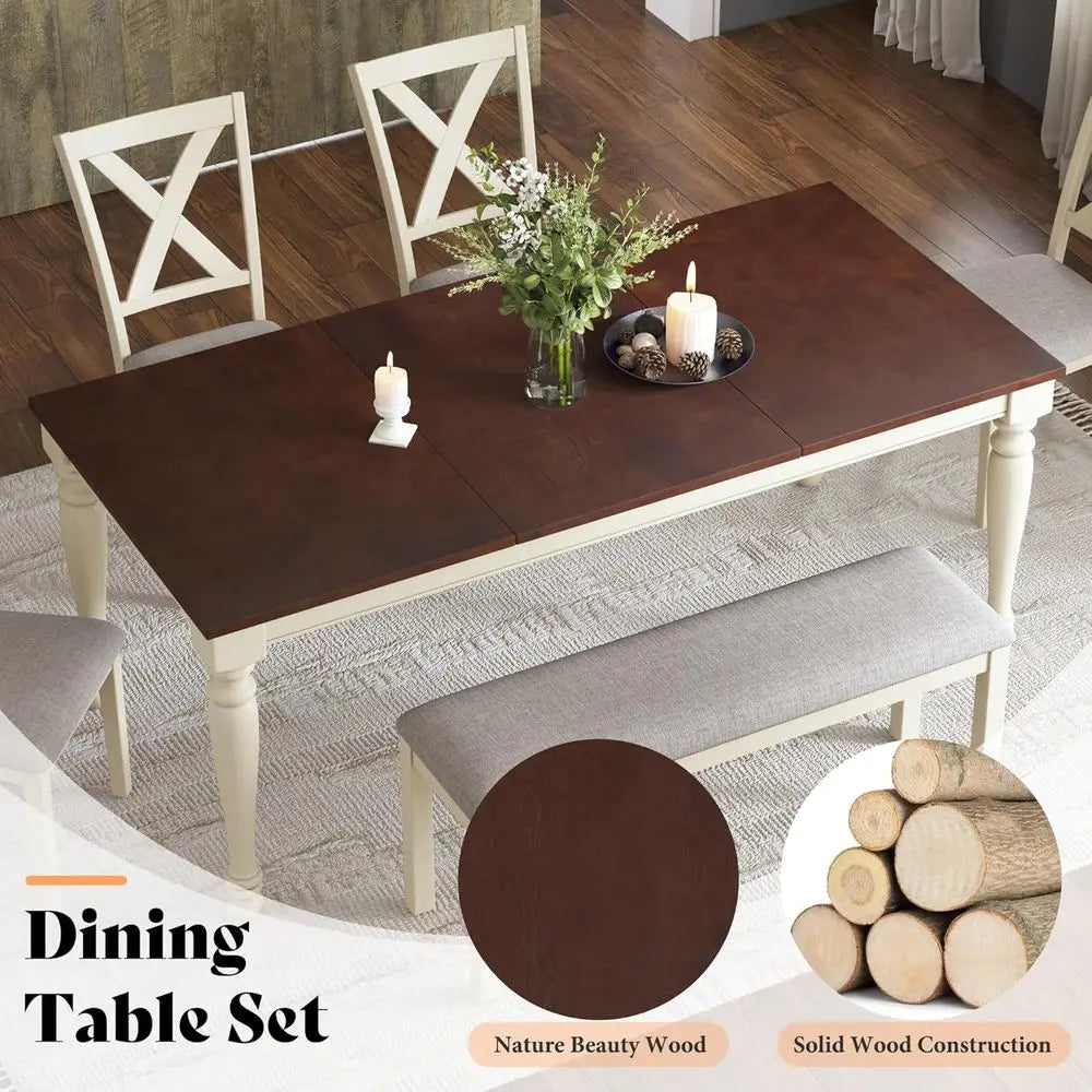 Ticify 6-Piece Armhouse Dining Table Set With Solid Rubberwood Legs
