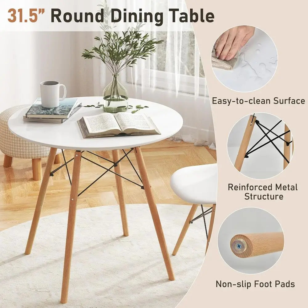 Ticify Round Dining Table Set For 4 With Ergonomic Chairs And Solid Wood Legs