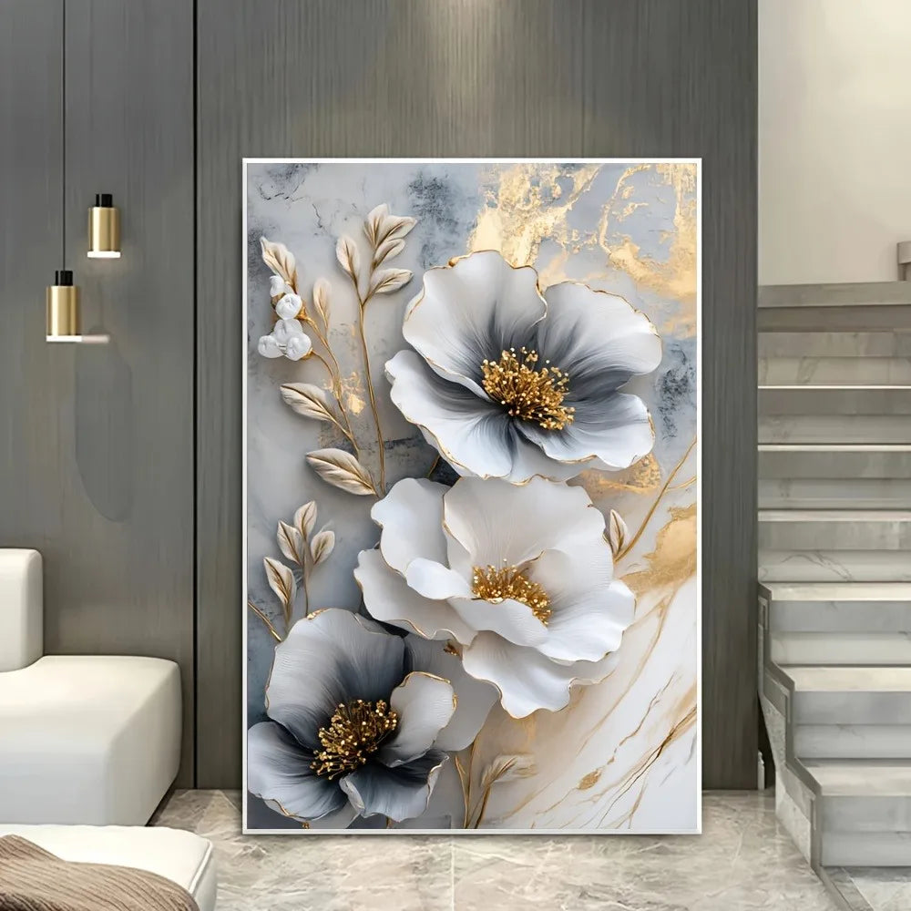 Modern Luxury Floral Canvas Mural Framed Wall Art Decor
