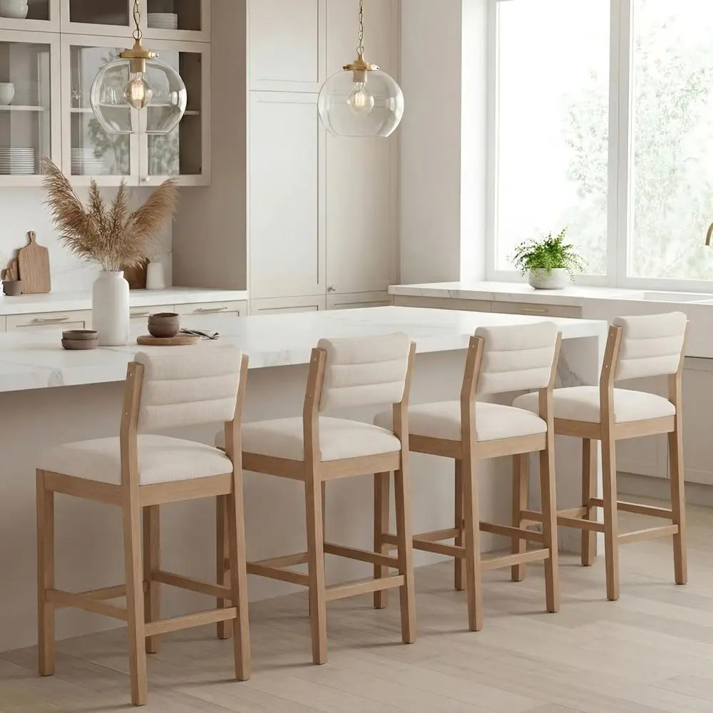 Upholstered Counter Height Bar Stools With Back And Wood Legs