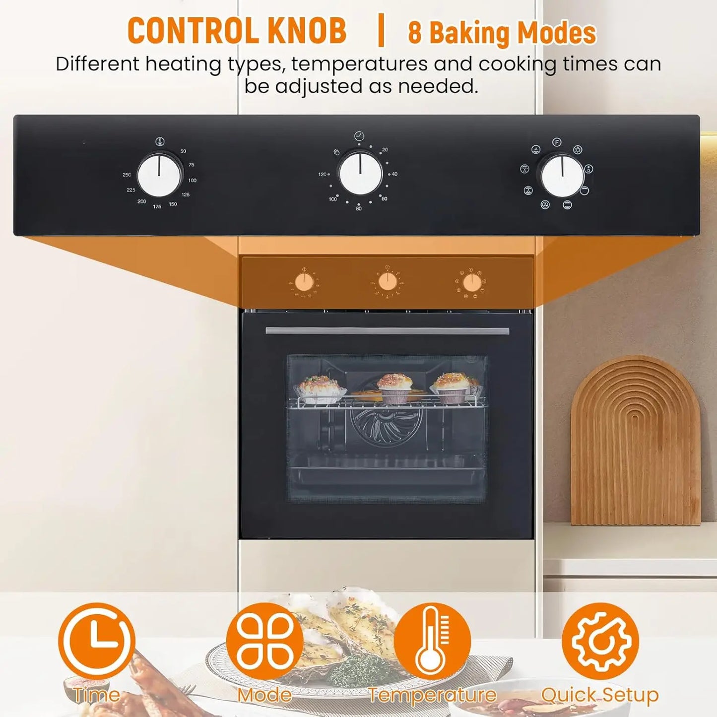 XMSJ Electric Wall Oven Convection Stainless Steel 8 Cooking Modes