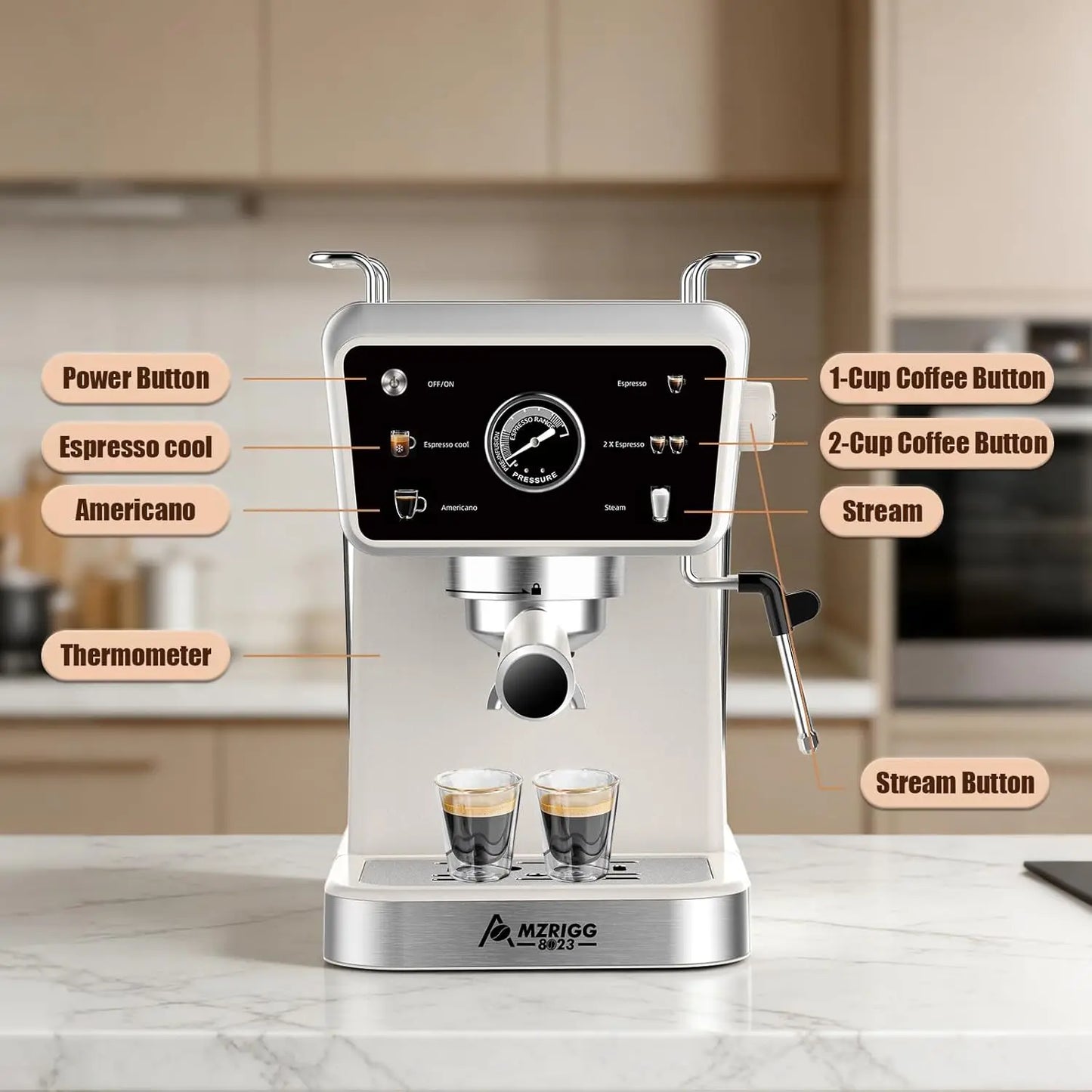 20 Bar Semi Automatic Espresso Machine 1350W With Milk Frother Steam Wand