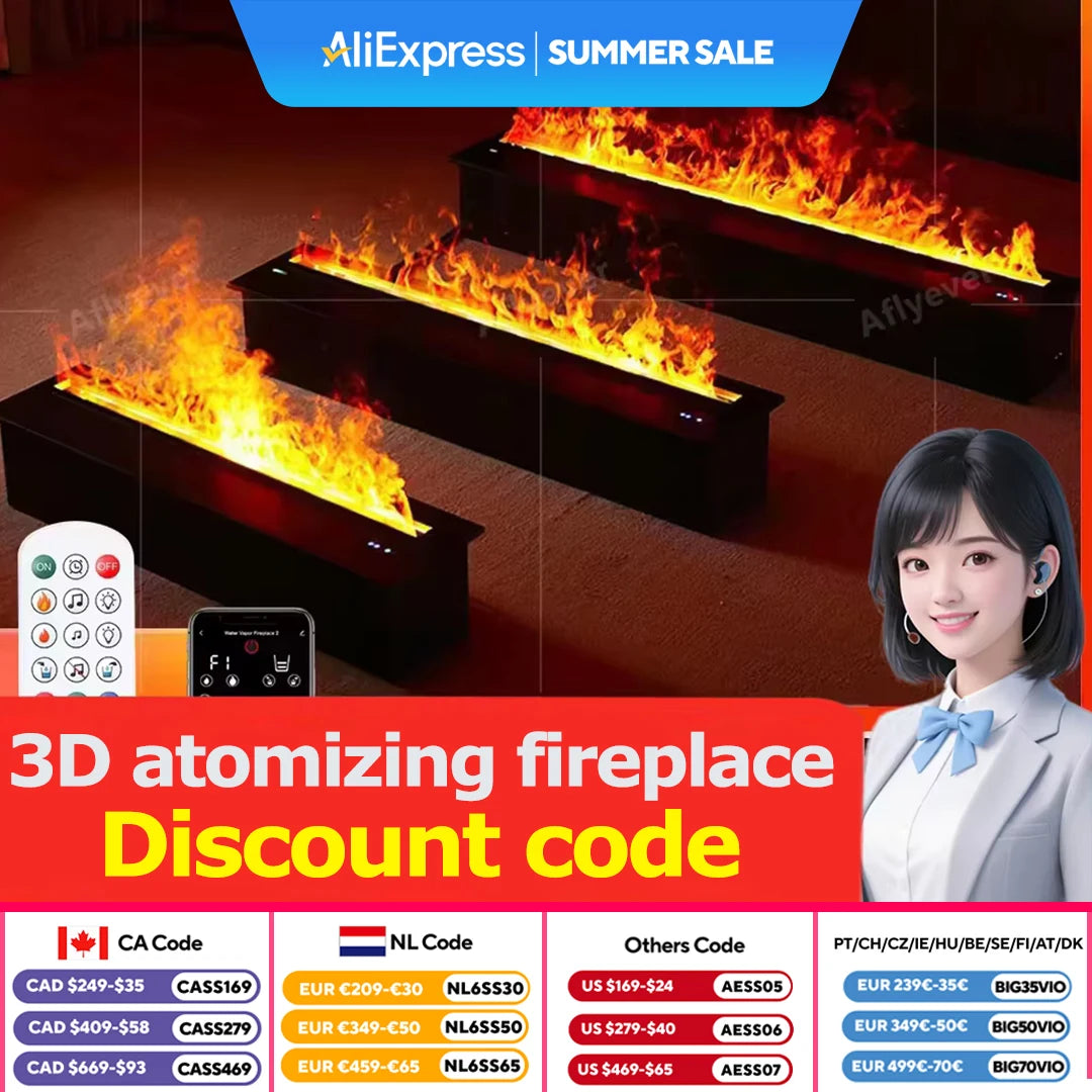 AFLYEVER 3D Water Mist Atomization Fireplace Home Decor