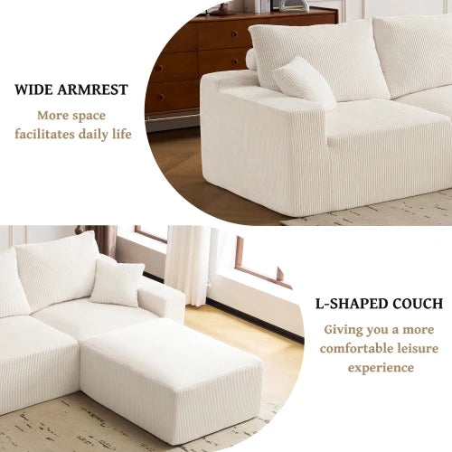Modern Corduroy Cloud Sectional Sofa Bed With Deep Seat Cushions