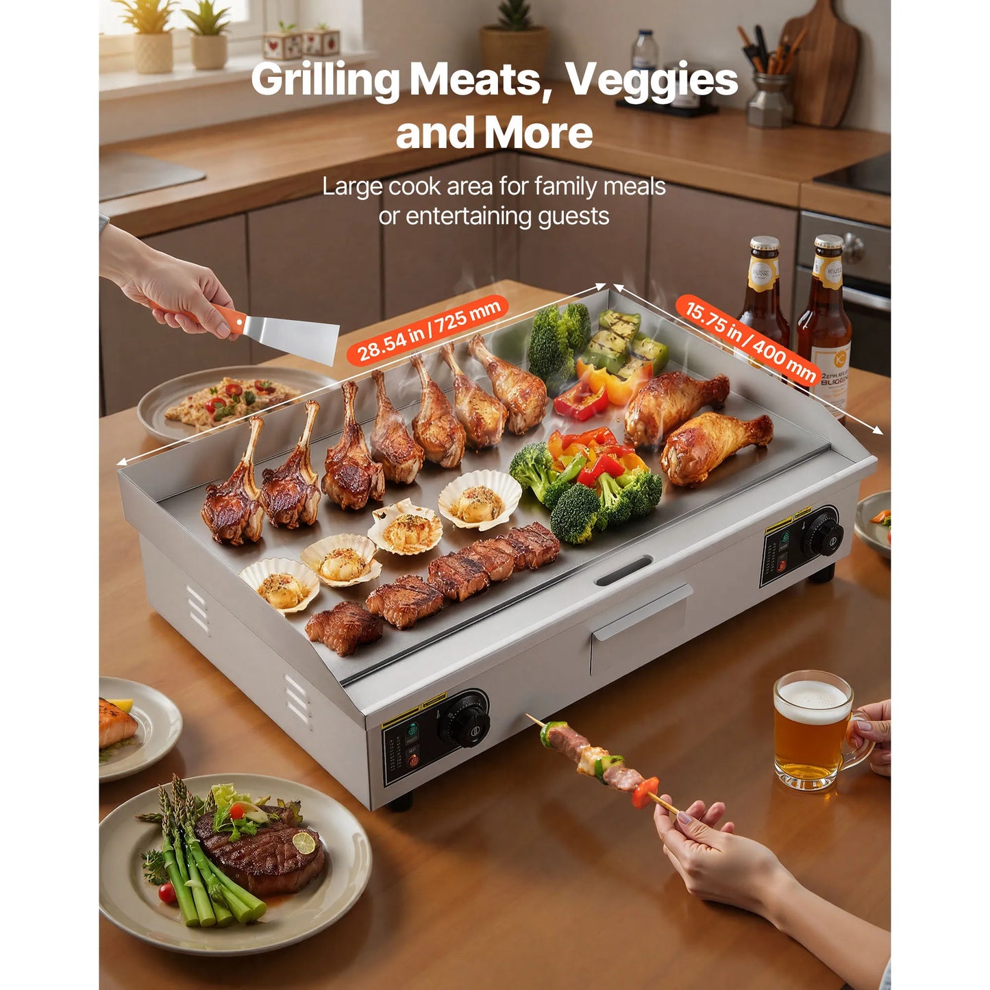 SucceBuy Commercial Electric Griddle 122-570F Stainless Steel Countertop