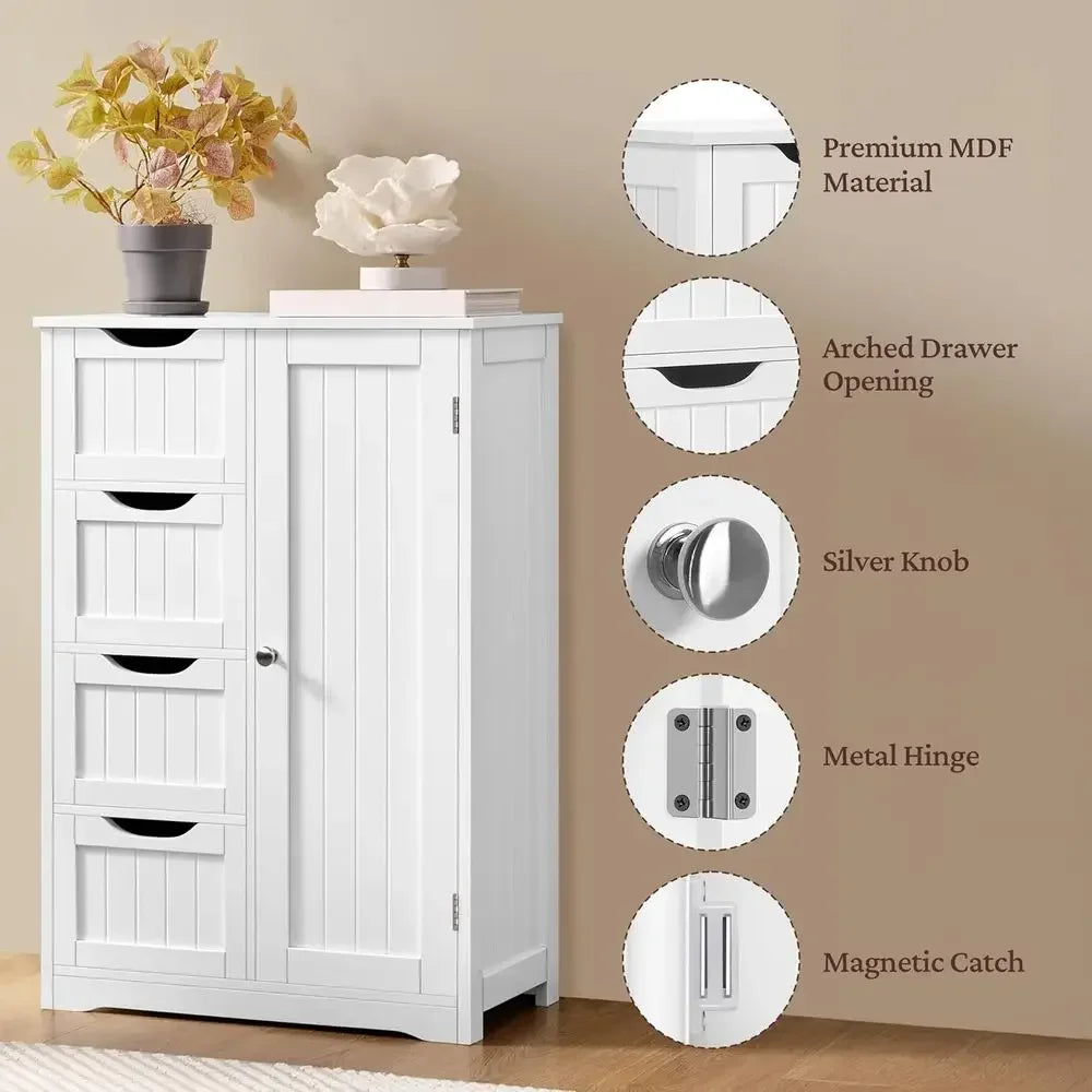 Wooden Floor Cabinet With Four Drawers And One Cupboard