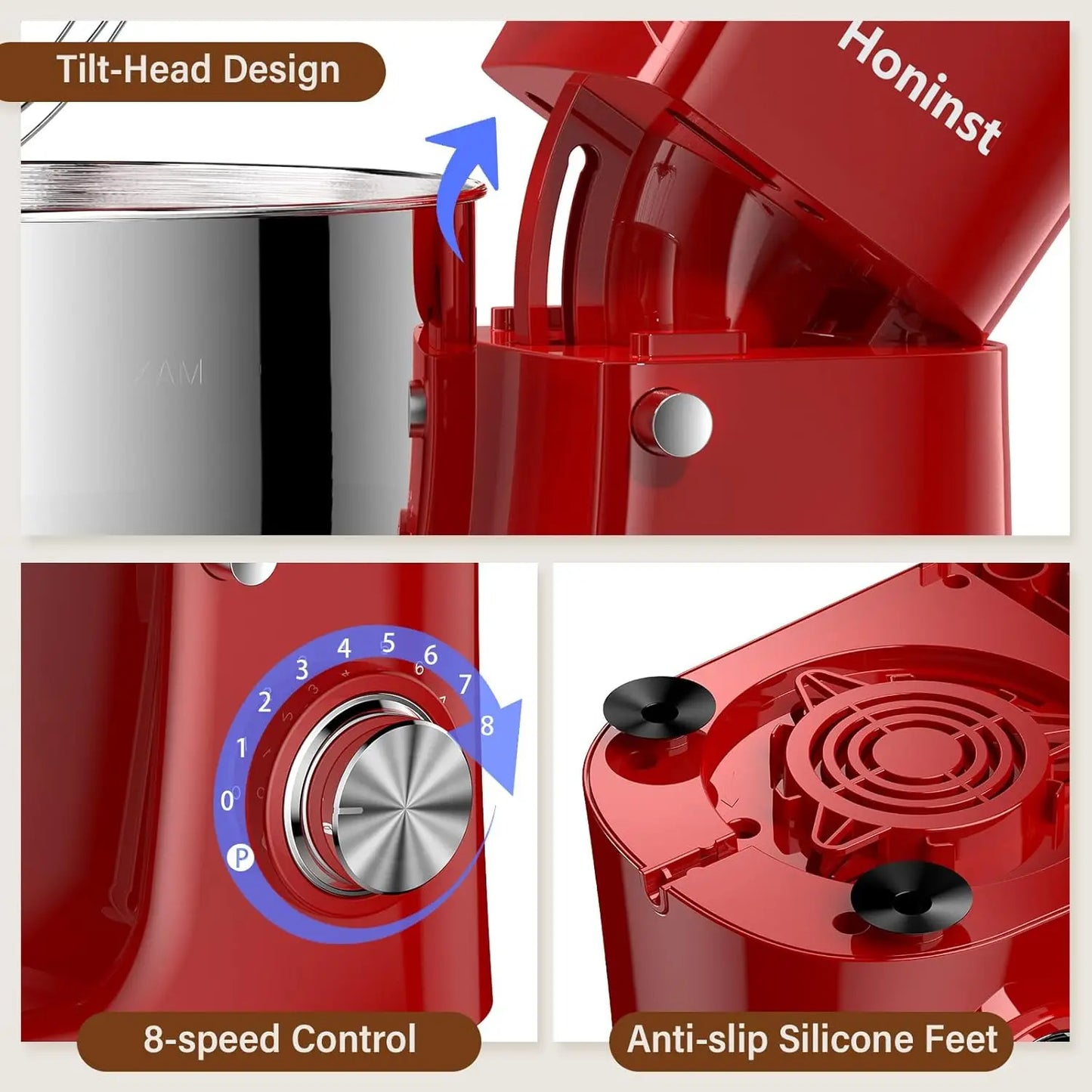 XMSJ Stand Mixer 3 In 1 8-Speed 660W 6.5Qt Tilt-Food