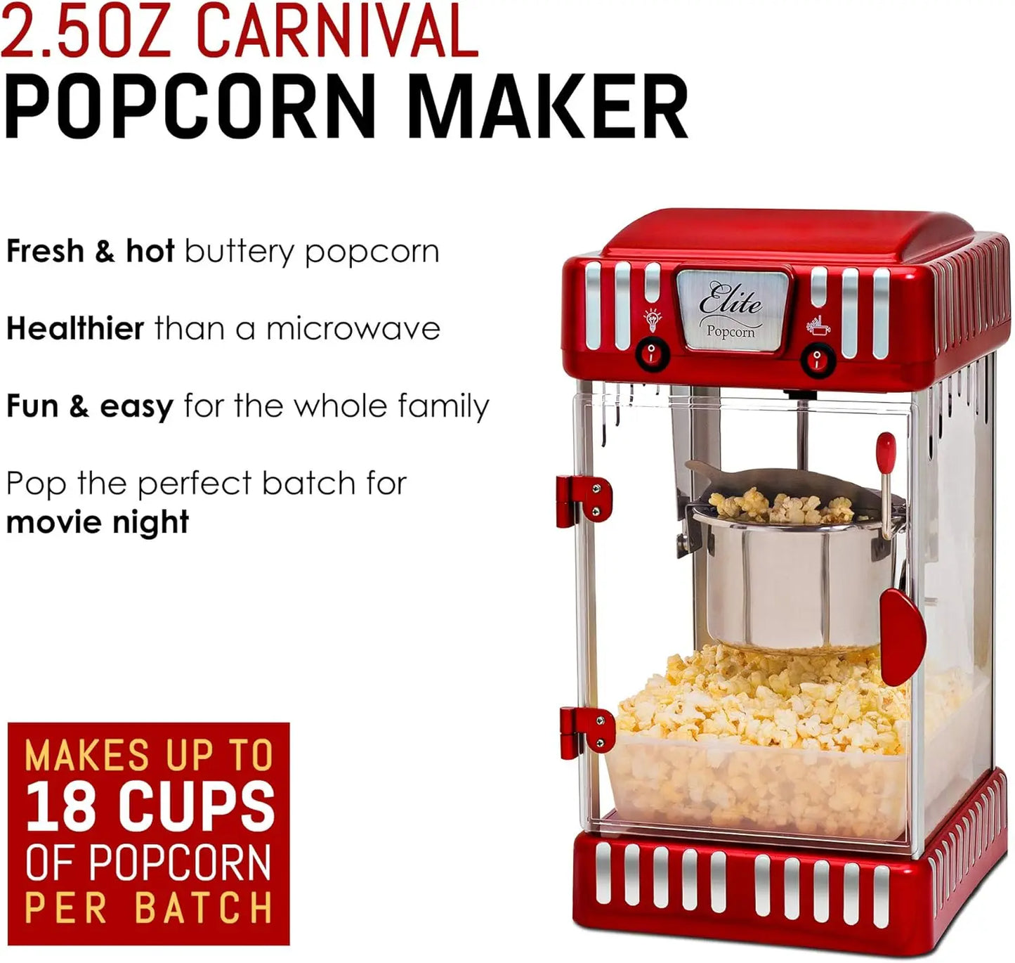 XMSJ Classic Carnival Tabletop Kettle Popcorn Popper Machine Retro Style