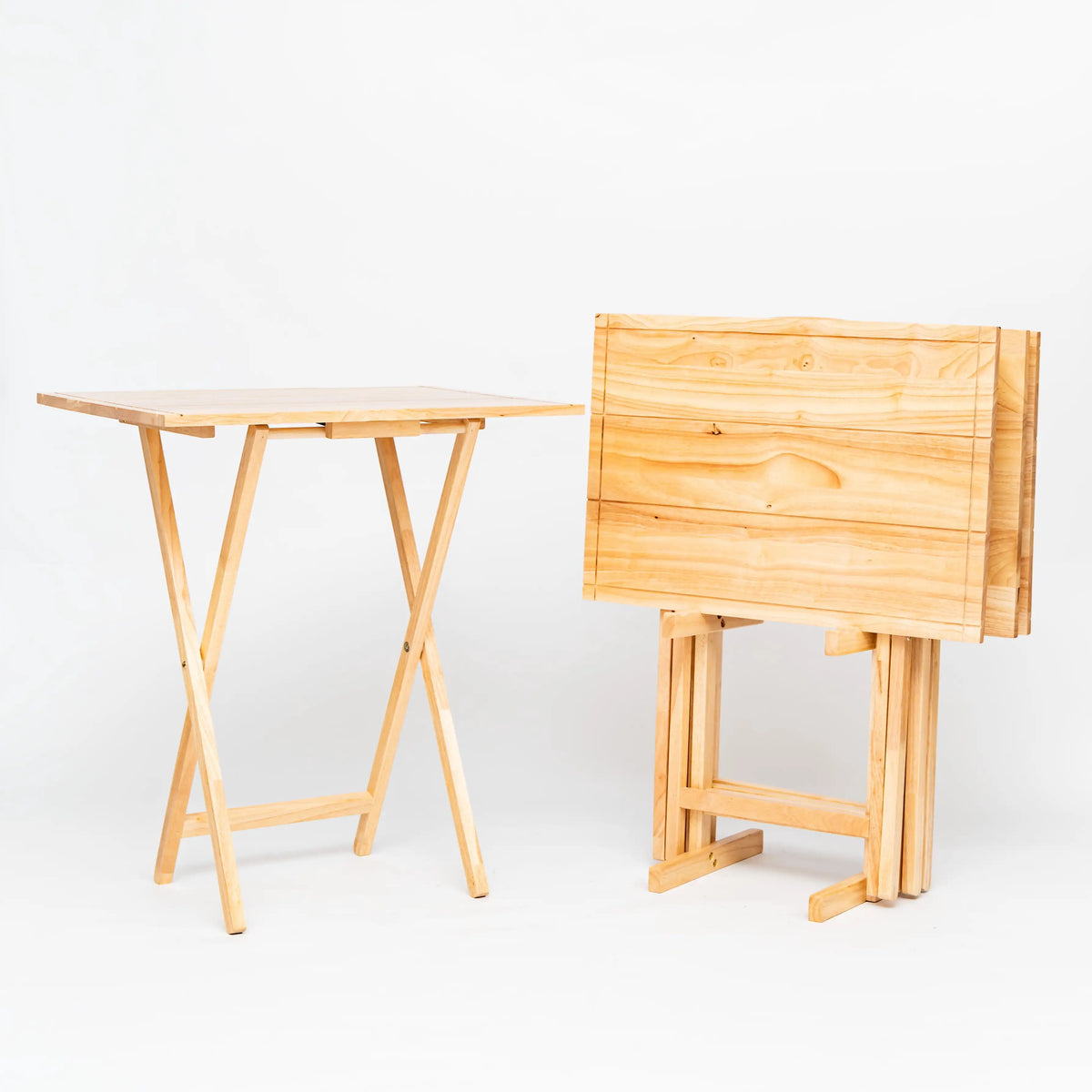 Mainstays Farmhouse Folding TV Tray Table Set With Storage Rack