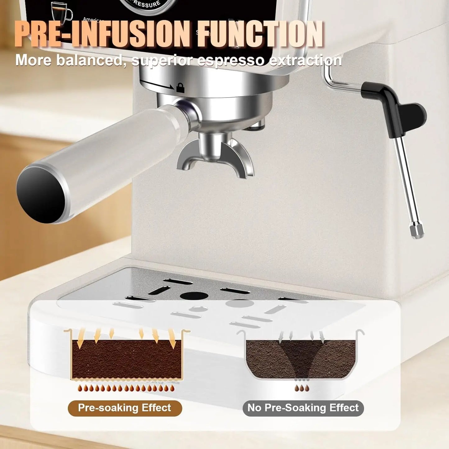 20 Bar Semi Automatic Espresso Machine 1350W With Milk Frother Steam Wand