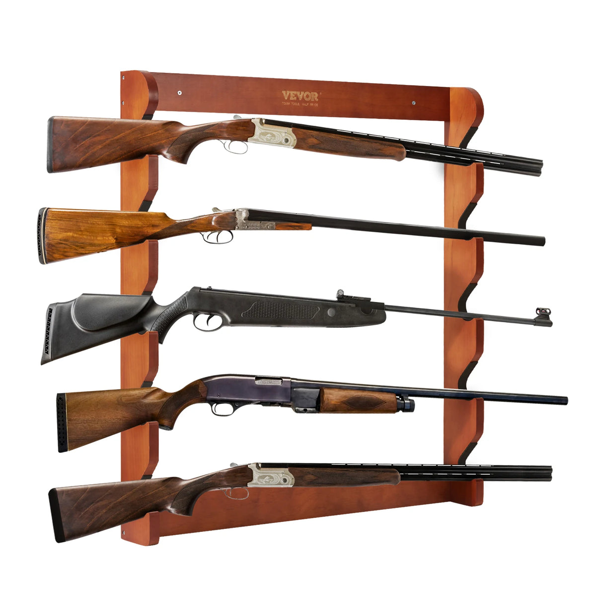 Wood Wall Mount Gun Rack Holds Five Rifles And Shotguns