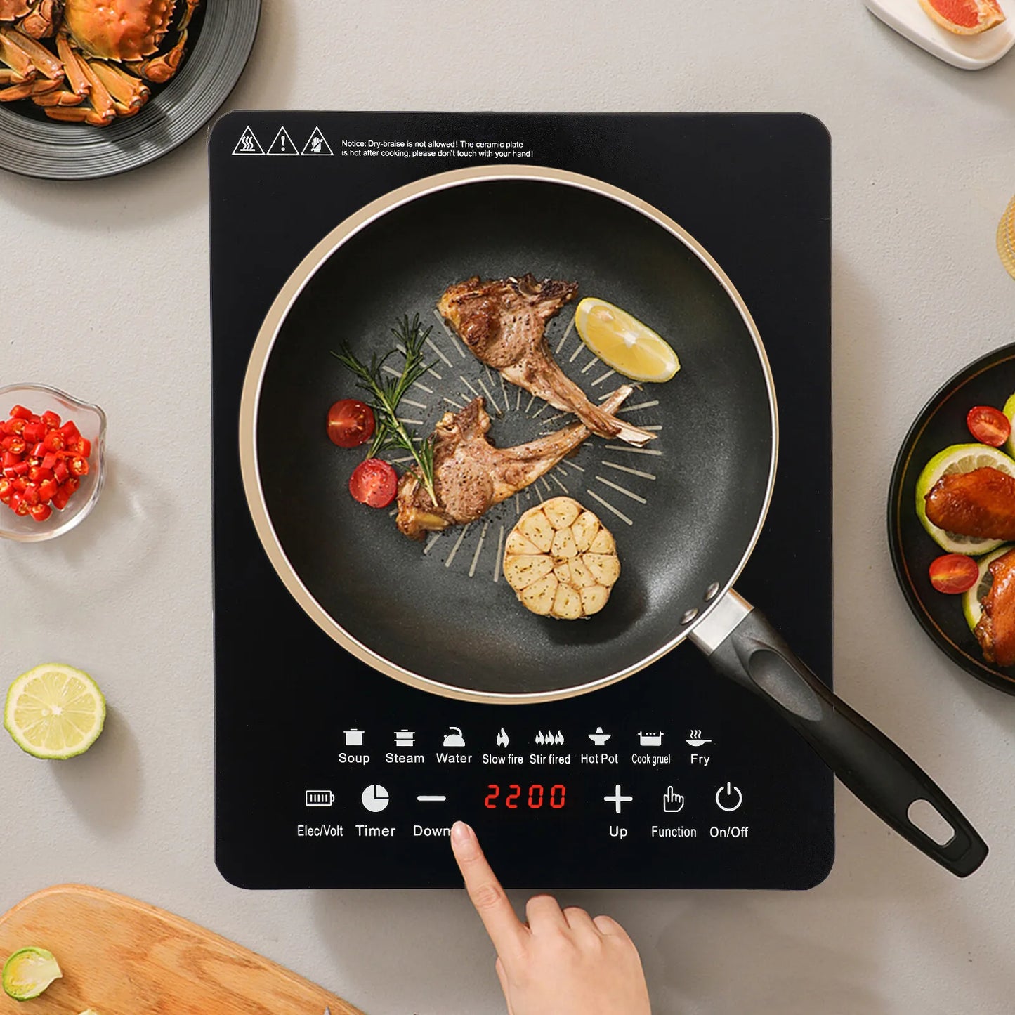 Portable 750W Induction Cooktop With Touch Panel And 8 Presets