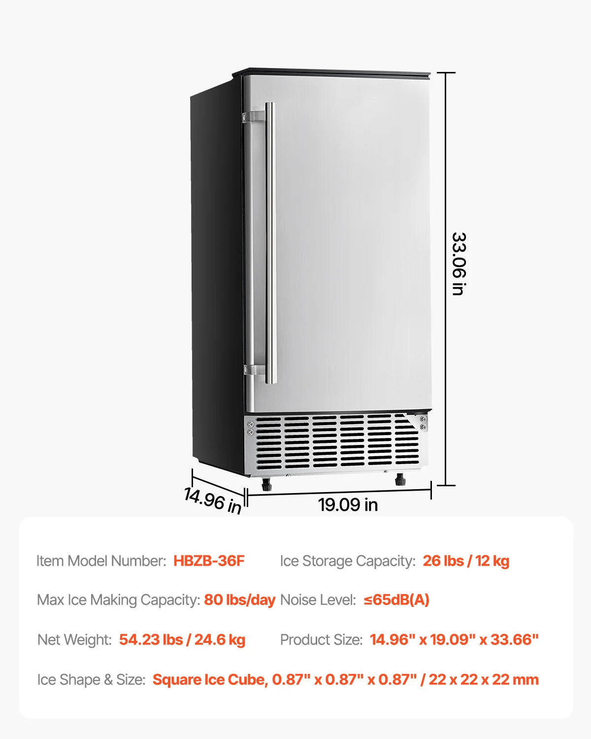 SucceBuy Undercounter Ice Maker With Drain Pump And Reversible Door