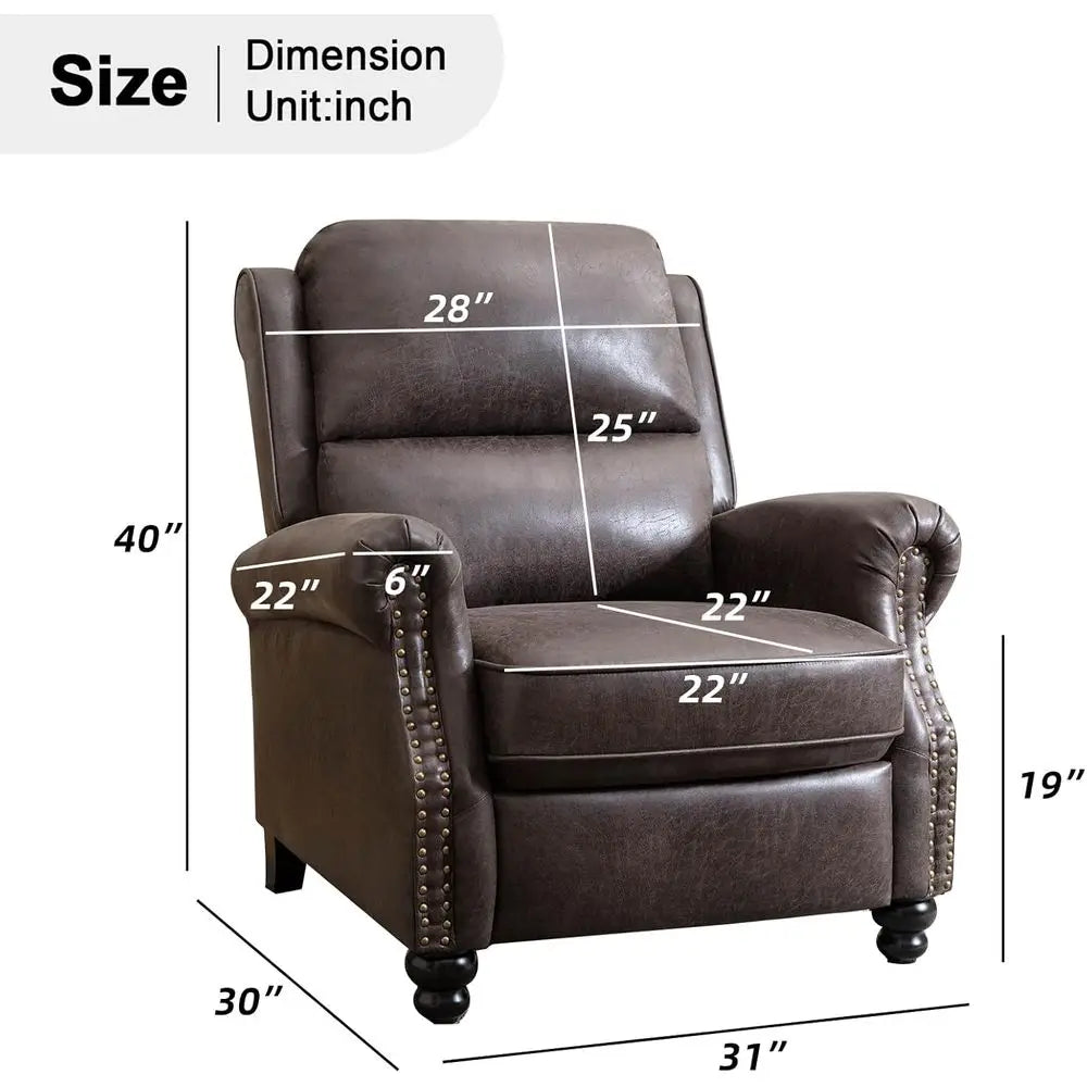 Pushback Recliner Chair PU Leather Armchair Rivet Decor Accent