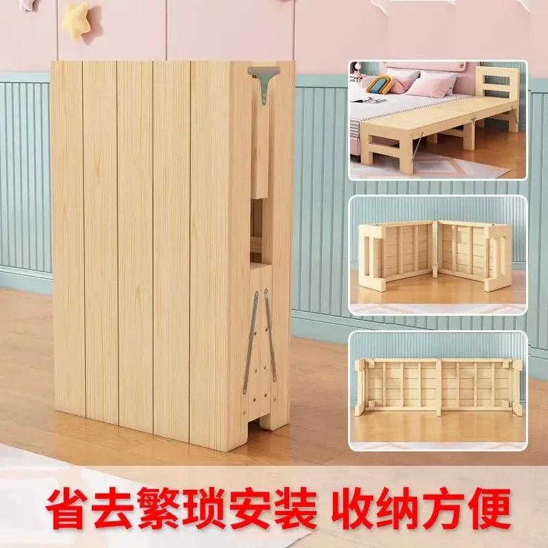 Solid Wood Folding Guardrail Bed With Bedside For Baby