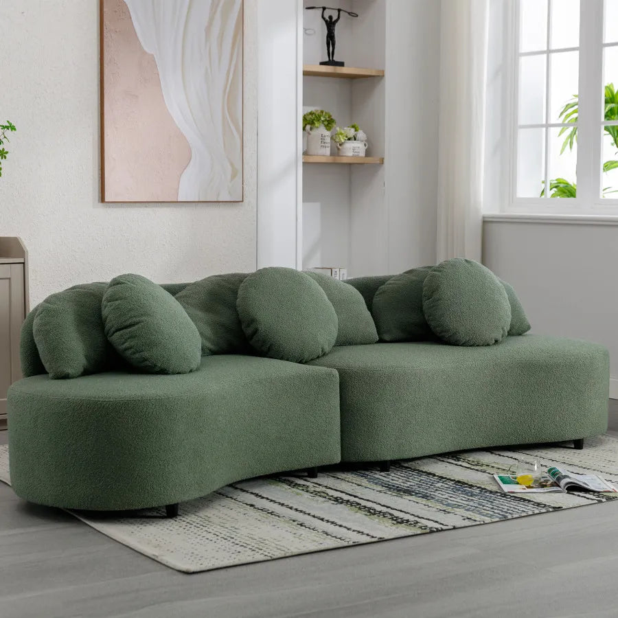 Modern Lamb Velvet Sofa With Decorative Pillows For Living Rooms