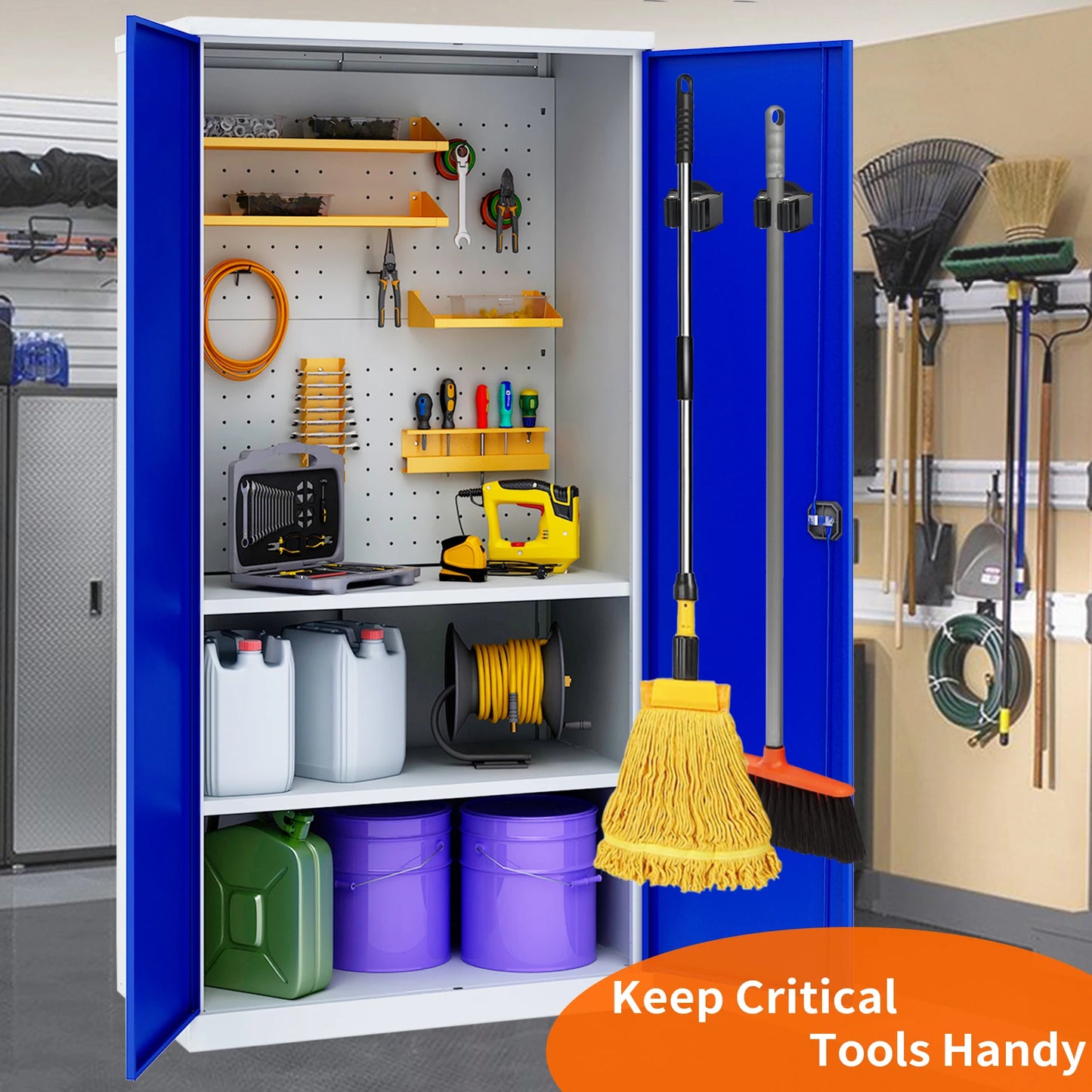 Magnetic Broom And Mop Holder Wall Mount Organizer