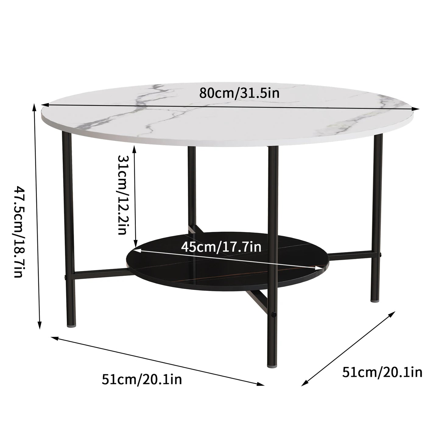 Round Marble Coffee Table Two Tier Open Storage Living Room
