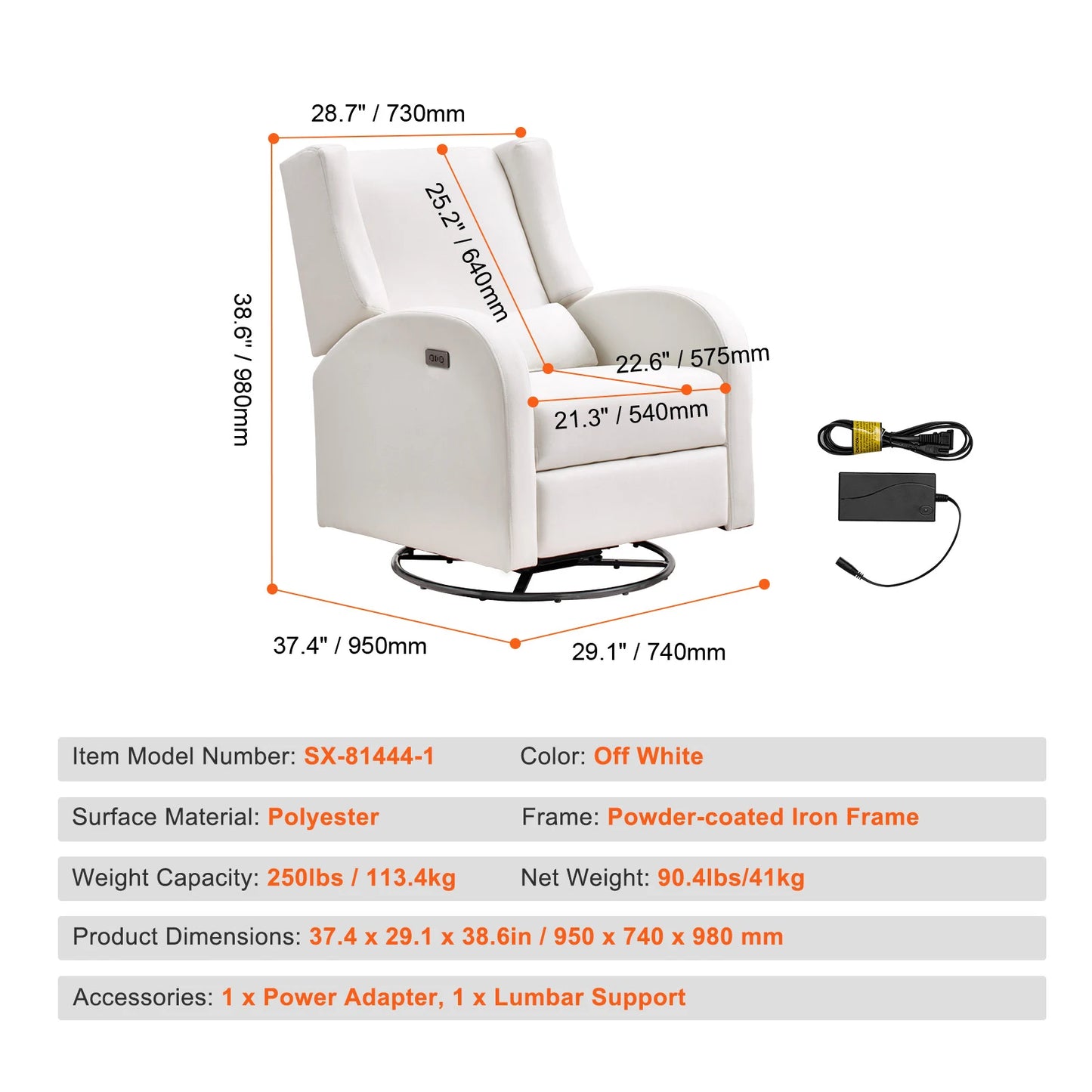 SucceBuy Electronic Power Recliner With USB Port Swivel Glider
