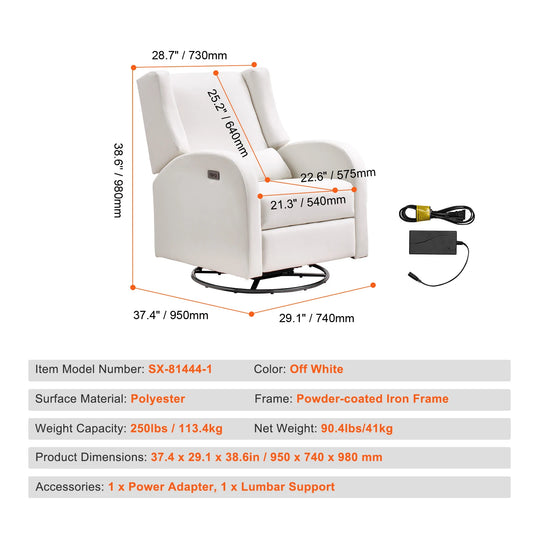 SucceBuy Electronic Power Recliner With USB Port Swivel Glider