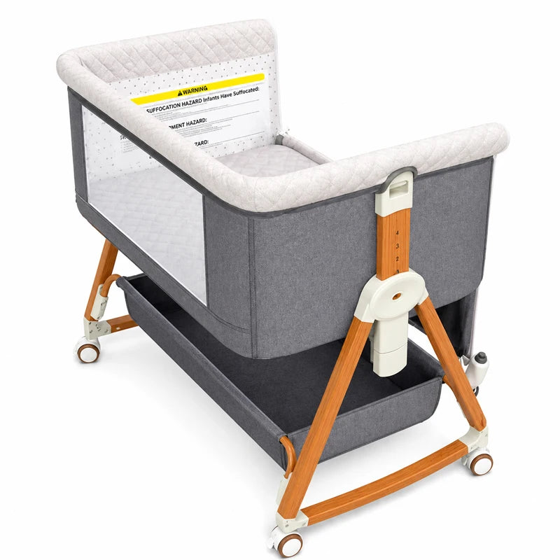 3 In 1 Baby Bassinet Crib With 6 Adjustable Heights Bedside Portable Rocking