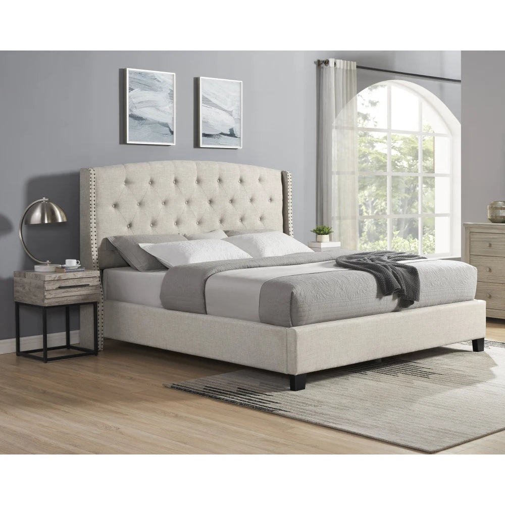 Tufted Wingback Upholstered Bedroom Furniture Set With Nightstands