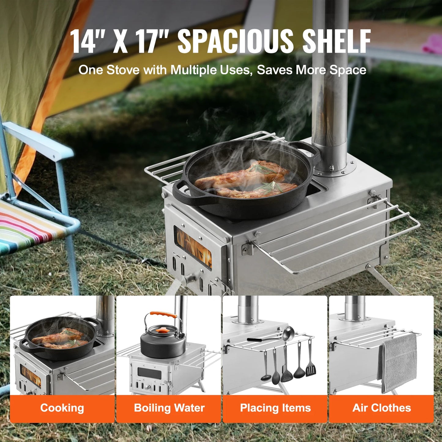 SucceBuy Wood Stove For Camping Portable Tent Stove With Chimney